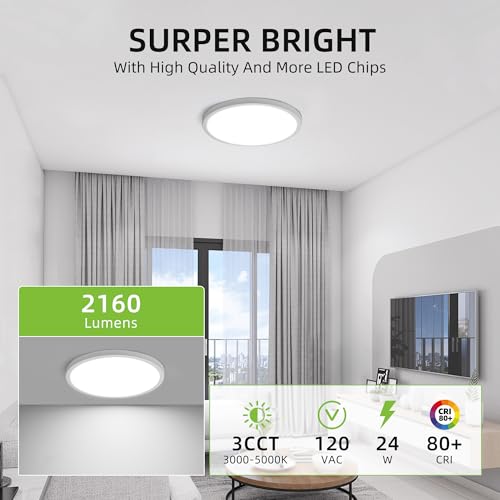 hykolity 12 Inch Selectable CCT LED Round Flat Panel Light, 24W 3000K/4000K/5000K, Edge-Lit Flush Mount Ceiling Light Fixture for Kitchen, Bedroom, Laundry and Closet Room, White - Image 2