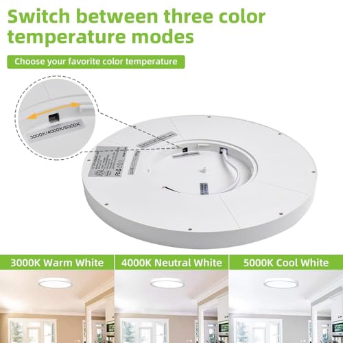 hykolity 12 Inch Selectable CCT LED Round Flat Panel Light, 24W 3000K/4000K/5000K, Edge-Lit Flush Mount Ceiling Light Fixture for Kitchen, Bedroom, Laundry and Closet Room, White - Image 3