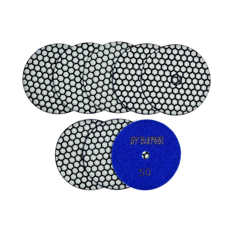 DTDIATOOL Dry Diamond Polishing Pads 4 Inch for Granite Marble Quartz Stone Countertop Tiles 8 Pieces Grits 50 - Image 1