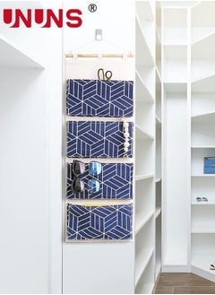 UNUNS Over Door Hanging Storage Bags,Wall Mount Closet Organizer,4 Big Pockets Linen Cotton Fabric Hanging Shelves,Multi-Functional Organizer For Living Room Bedroom Bathroom File Magazine,Navy 80x30cm  - Image 5