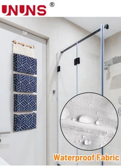 UNUNS Over Door Hanging Storage Bags,Wall Mount Closet Organizer,4 Big Pockets Linen Cotton Fabric Hanging Shelves,Multi-Functional Organizer For Living Room Bedroom Bathroom File Magazine,Navy 80x30cm  - Image 4