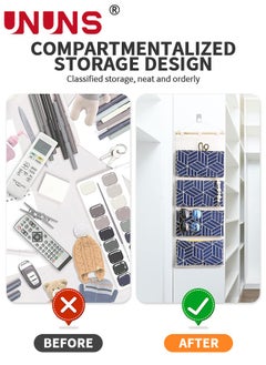 UNUNS Over Door Hanging Storage Bags,Wall Mount Closet Organizer,4 Big Pockets Linen Cotton Fabric Hanging Shelves,Multi-Functional Organizer For Living Room Bedroom Bathroom File Magazine,Navy 80x30cm  - Image 2