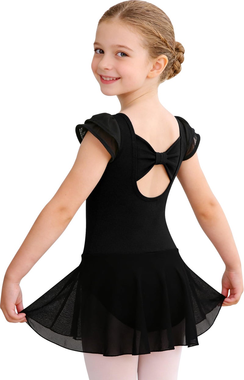 DANSHOW Girlsâ€™ Ballet Dance Leotards with Flutter Sleeve Petal Skirt and Bowknot Back(YW3033-L-06) - Image 3