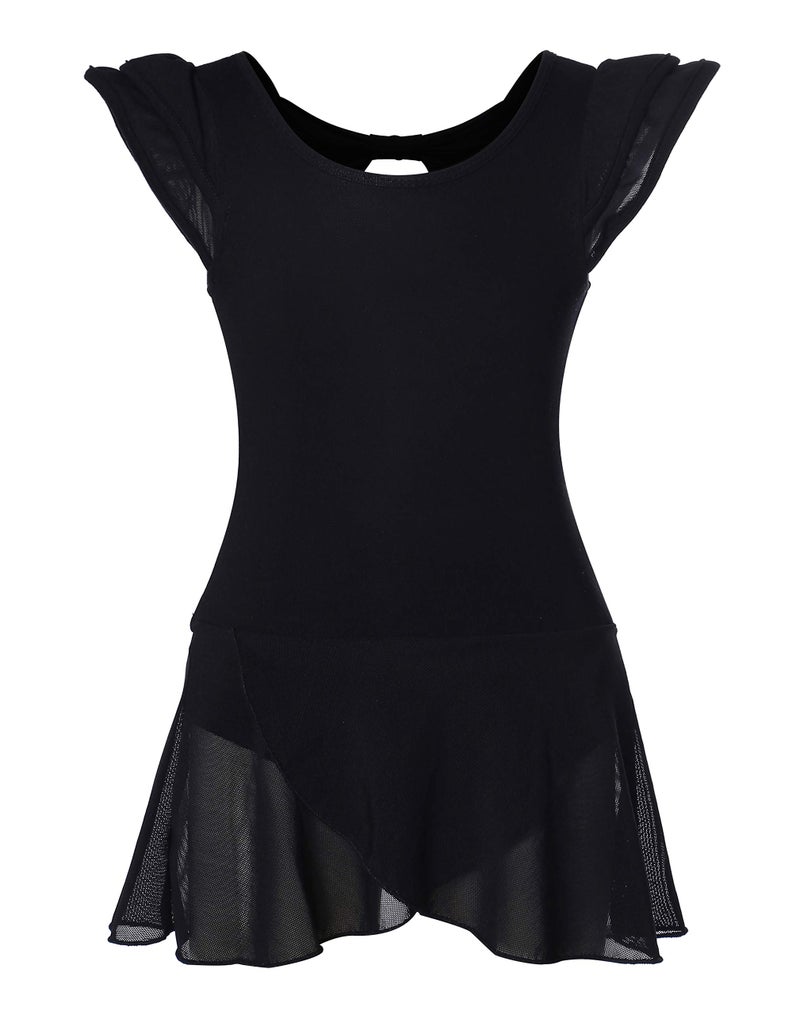 DANSHOW Girlsâ€™ Ballet Dance Leotards with Flutter Sleeve Petal Skirt and Bowknot Back(YW3033-L-06) - Image 1