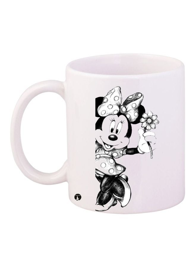 Minnie Mouse Cartoon Printed Coffee Mug White/Black/Grey 11ounce