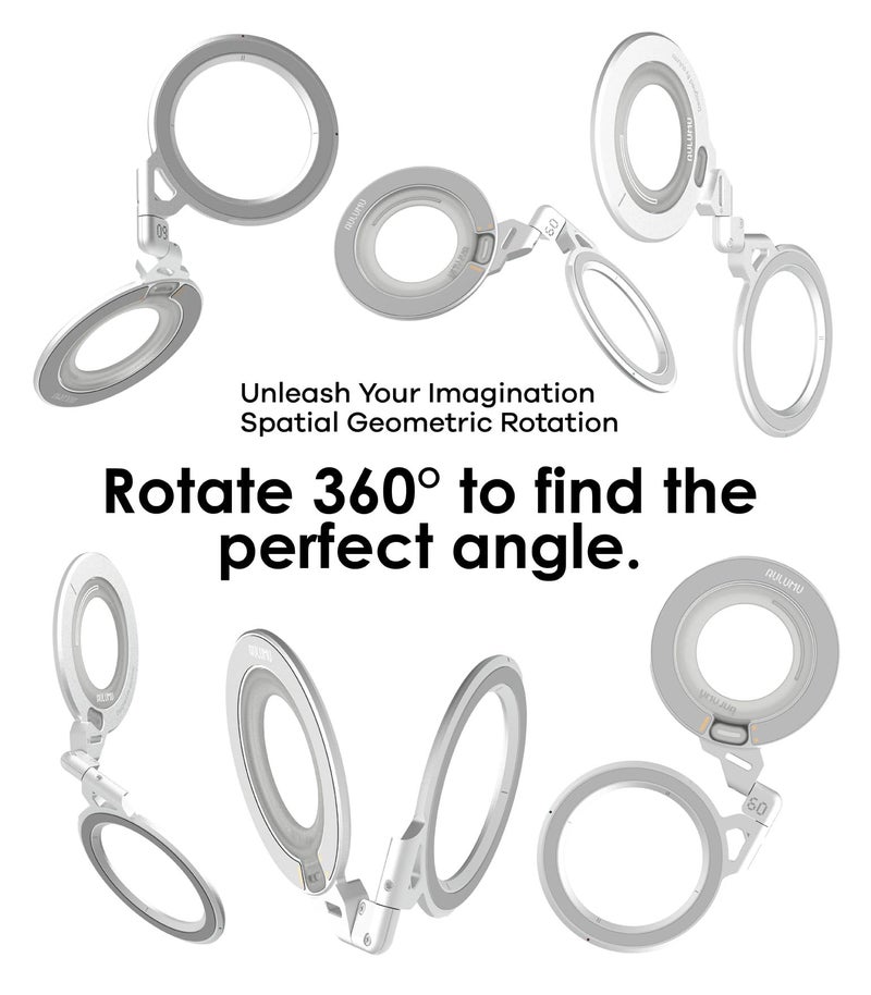 Aulumu G09 MagSafe Ring Holder 360° Rotation Magnetic Phone Grip and Stand, N20 Dual-Sided Magnetic Mobile Phone Accessories for iPhone 17 16 15 14 13 Pro Max Samsung Android, Aluminium Alloy, Silver - Image 4