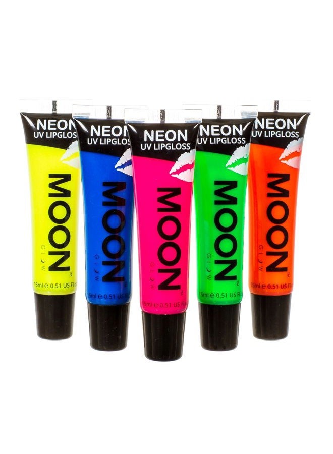 Moon Glow Blacklight Neon Lip Gloss ‚ 0.5oz Set of 5 ‚ Scented and glows brightly under UV/Blacklight! - Image 1
