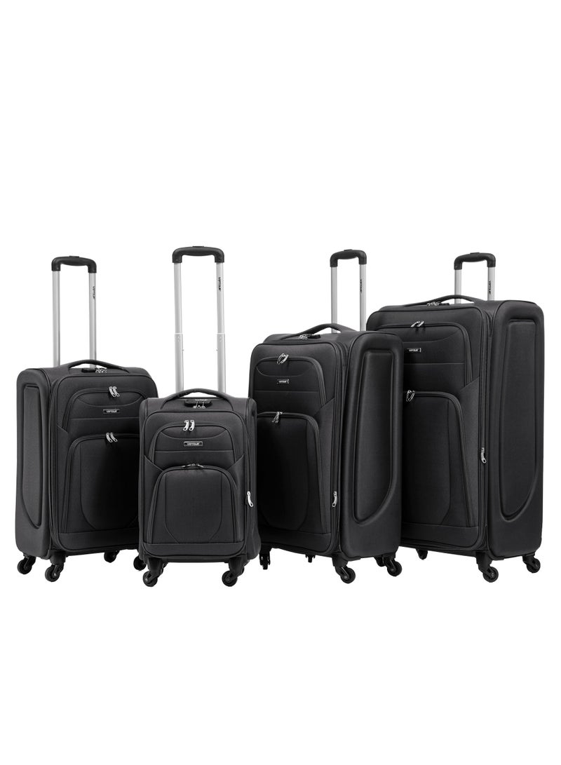 Fabric Luggage Set of 4 Piece Lightweight Suitcase Set of 20", 24", 28", and 32" featuring 360° spinner wheels, a combination lock, an aluminum alloy handle, and a large soft case travel trolley bag design built for all travel needs
