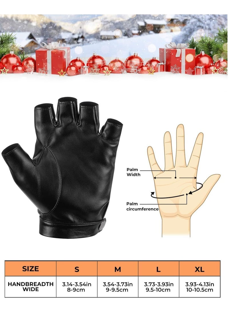 Oasisgalore Fingerless Driving Gloves PU Faux Leather Outdoor Sport Black Half Finger Glove for Men Women Teens, Black.  - Image 5