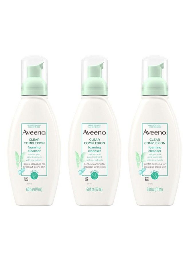 Aveeno Clear Complexion Foaming Oilfree Facial Cleanser With Salicylic Acid Acne Medication For Breakoutprone Skin & Soy Extracts Hypoallergenic & Noncomedogenic 6 Fl Oz Pack Of 3 - Image 1