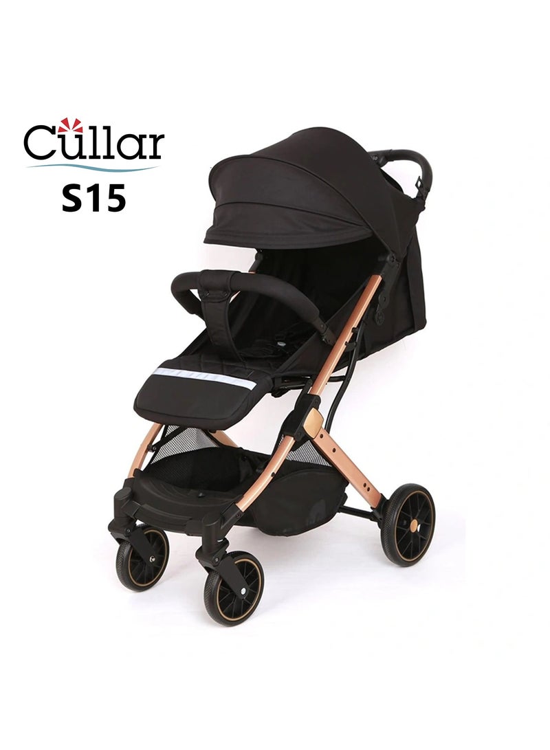 كولار عربة أطفال Cullar S15 مع مظلّة قابلة للتعديل | طيّ بيد واحدة وتصميم مدمج | هيكل خفيف الوزن مع حزام أمان خماسي النقاط | عجلات ممتصّة للصدمات، مقعد قابل للانعكاس، وسلّة تخزين كبيرة | مثالية لحديثي الولادة والأطفال الصغار