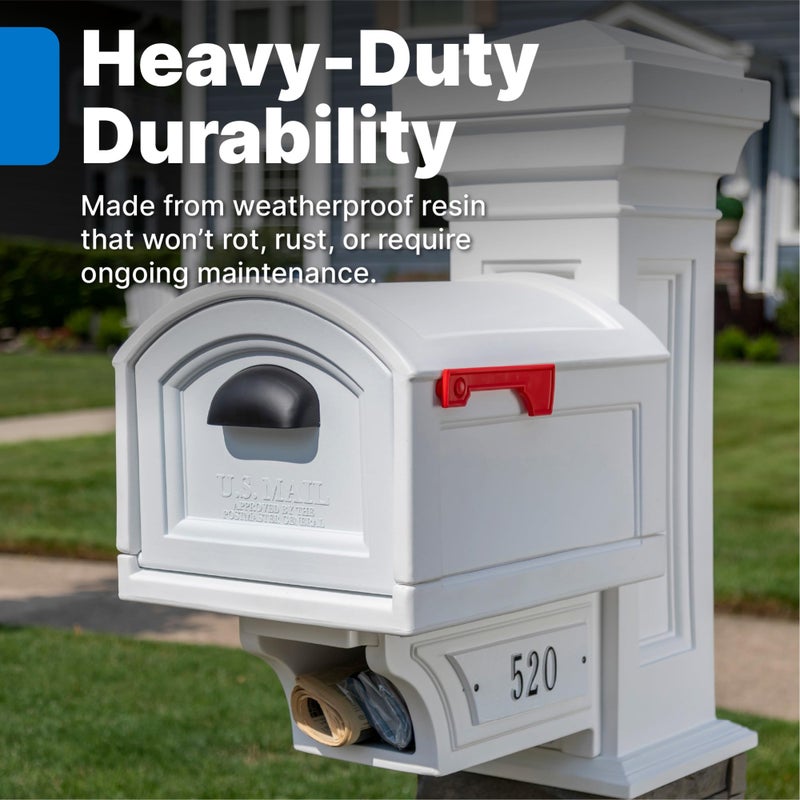 Step2 Town-to-Town XL Post-Mount Mailbox, Weather Resistant, Large Outdoor Mailboxes, Made of Durable Plastic, Easy to Install, USPS T4 Sized Mailbox, Flag Included, Classic White - Image 4