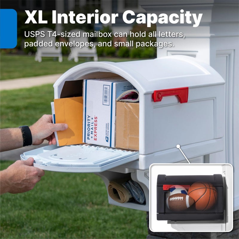 Step2 Town-to-Town XL Post-Mount Mailbox, Weather Resistant, Large Outdoor Mailboxes, Made of Durable Plastic, Easy to Install, USPS T4 Sized Mailbox, Flag Included, Classic White - Image 3