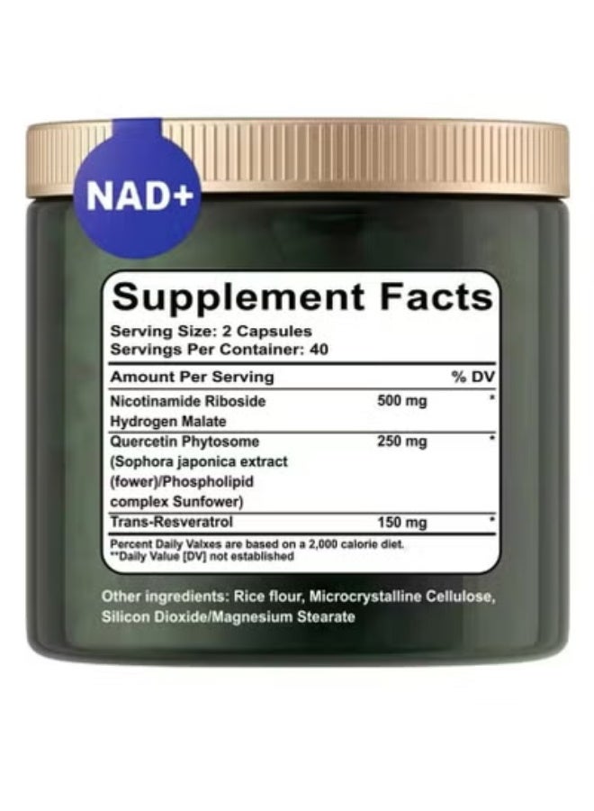 ريأس ريسيرش هاناشي NAD+ مكمل غذائي - ليبوسومال نيكوتيناميد ريبوسيد، ريسفيراترول، كيرسيتين - مكمل NAD لمكافحة الشيخوخة، وزيادة الطاقة، والتركيز - 80 كبسولة - Image 3