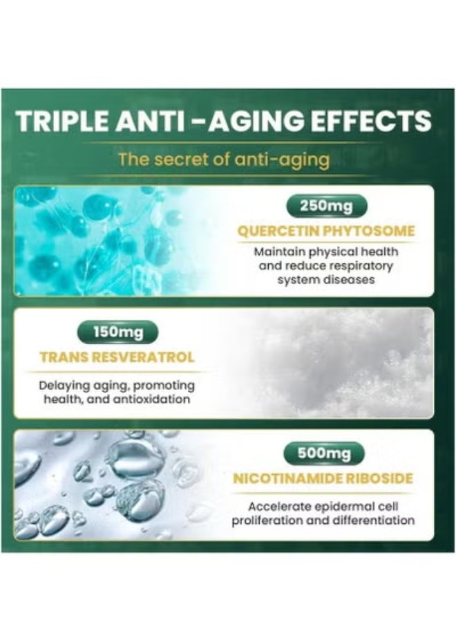 ريأس ريسيرش هاناشي NAD+ مكمل غذائي - ليبوسومال نيكوتيناميد ريبوسيد، ريسفيراترول، كيرسيتين - مكمل NAD لمكافحة الشيخوخة، وزيادة الطاقة، والتركيز - 80 كبسولة - Image 5
