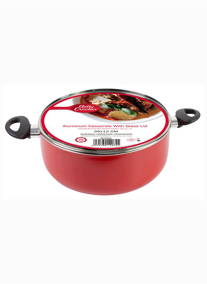 Betty Crocker Betty Crocker Non-Stick Casserole & Glass Lid 26Cm Red  - Image 2