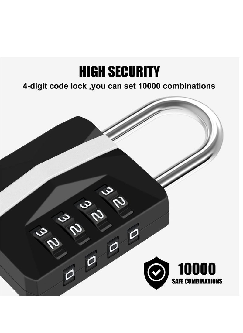 Combination Padlock, Waterproof 2 Pack Large Heavy Duty 4 Digit Padlock, Resettable Zinc Alloy High Security Password Lock Use for School Gym Locker, Shed, Gate, Fence, Hasp,Cabinet, Black