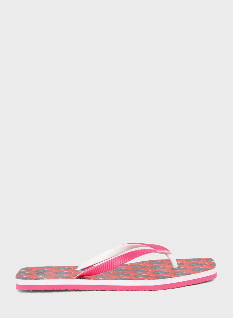 Kook N Keech Casual Pineapple Print Thong Flip Flops