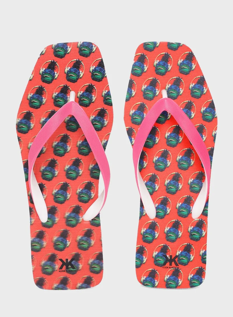 Kook N Keech Casual Pineapple Print Thong Flip Flops