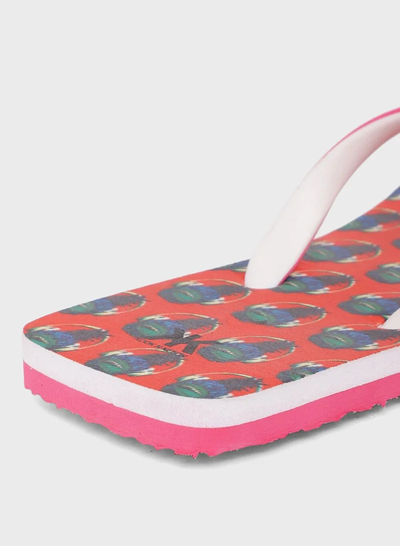 Kook N Keech Casual Pineapple Print Thong Flip Flops