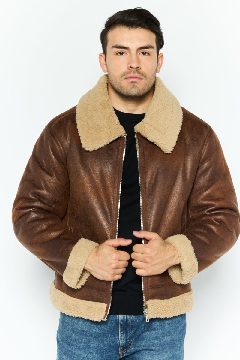 DEX Men Solid Motorcycle Jacket, Brown - Image 1