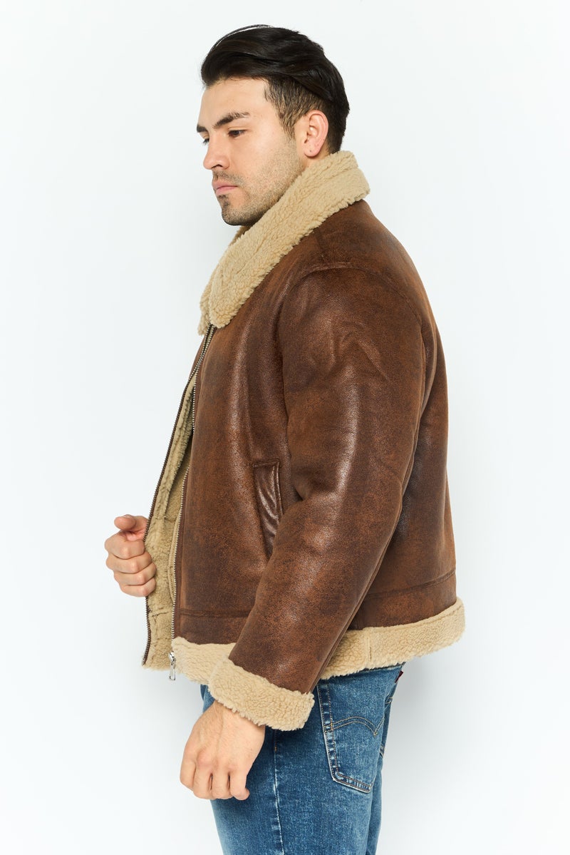 DEX Men Solid Motorcycle Jacket, Brown - Image 4