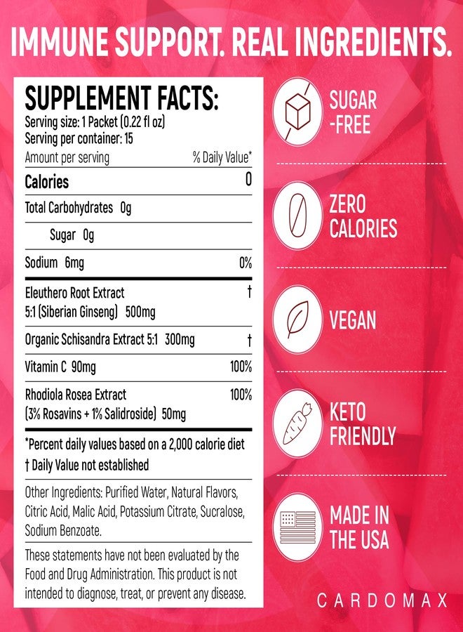 CardoMax Immunity Booster Liquid Drink Mix with Ginseng and Vitamin C for Kids and Adults, Immune Support Supplement for Energy and Wellness, Watermelon Flavor, 15 Single-Serve Liquid Stick Packs - Image 5
