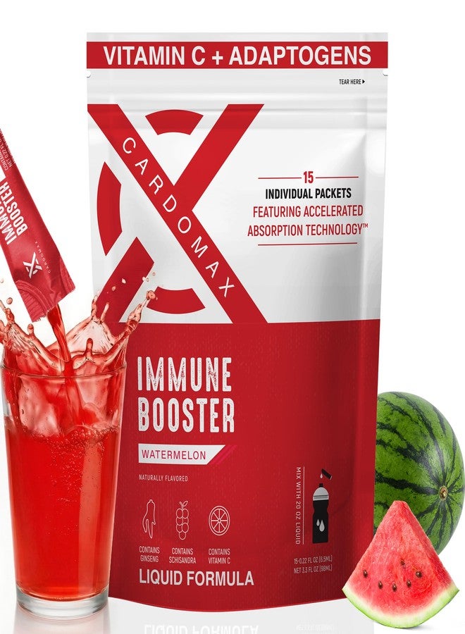 CardoMax Immunity Booster Liquid Drink Mix with Ginseng and Vitamin C for Kids and Adults, Immune Support Supplement for Energy and Wellness, Watermelon Flavor, 15 Single-Serve Liquid Stick Packs - Image 1
