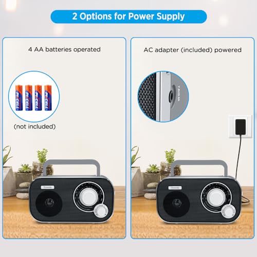 DreamSky AM FM Portable Radio Plug In Wall or Battery Operated for Home & Outdoor, Strong Reception & Sound, Large Dial Easy to Use, Transistor Antenna, Headphone Jack, Small Gifts for Seniors Elderly - Image 2