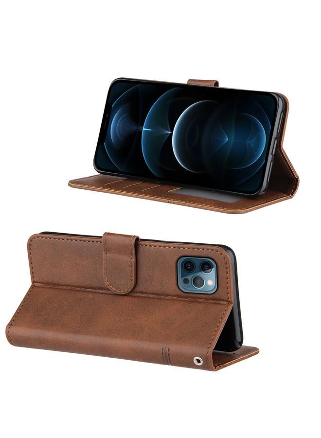 زبون جراب لهاتف iPhone 12 Pro Max مصنوع من جلد العجل مع مشبك وقفل أفقي مع حامل وفتحات للبطاقات ومحفظة وحبل - Image 5