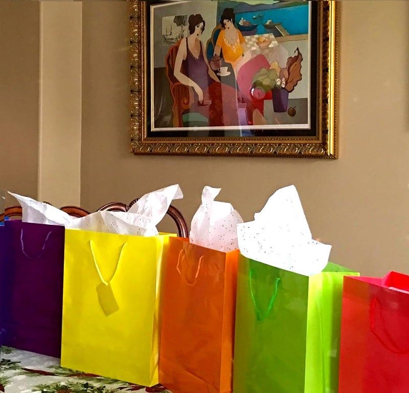 Adorox 12 Assorted 9 H x 75 L x 35 W 24 Tissue 20 x 26 Bright Neon Colored Party Present Paper Gift Bags Birthday Wedding All Occasion