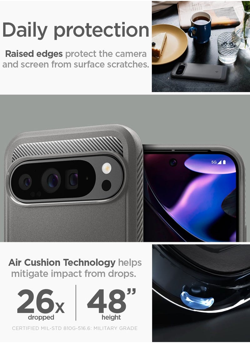 Spigen Rugged Armor Google Pixel 9 Pro XL Case Cover with Carbon Fiber Textures - Marble Gray  - Image 4
