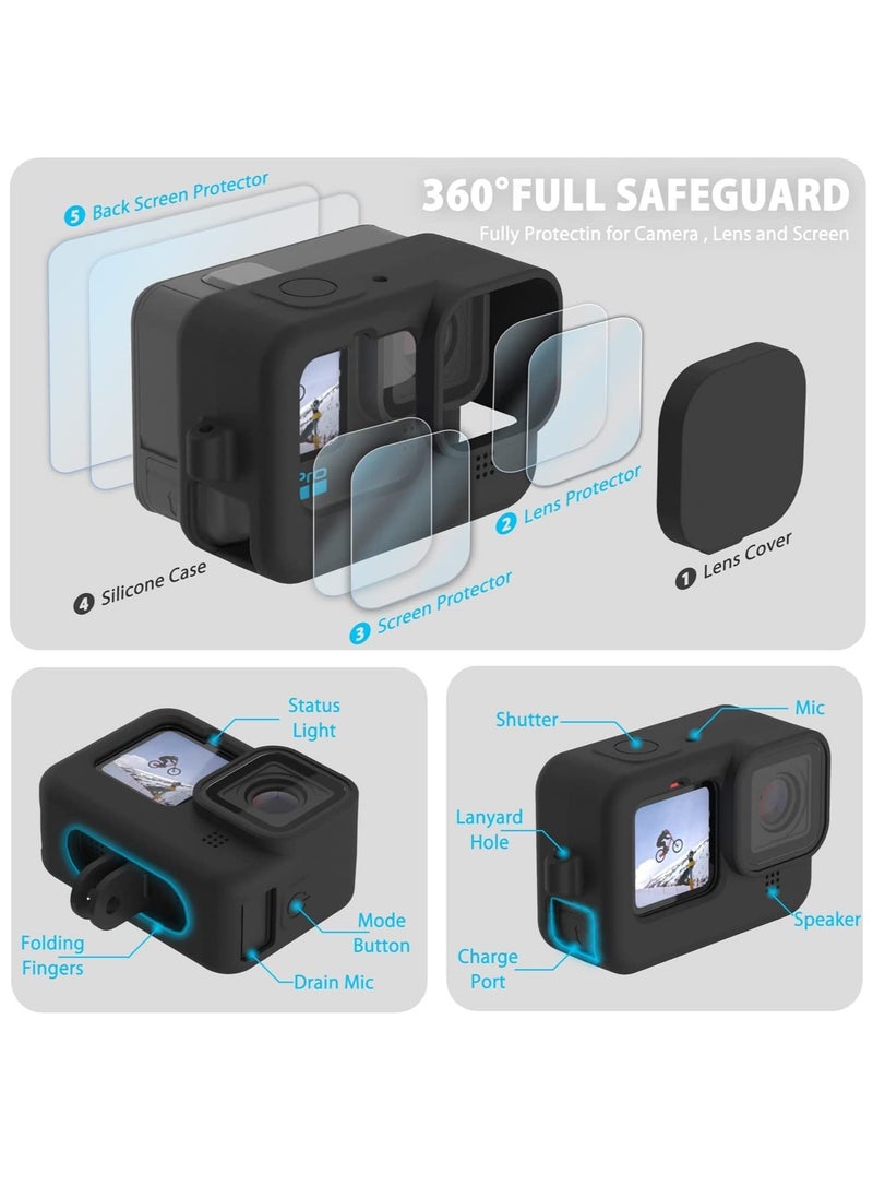 SYOSI Silicone Sleeve Case for Go Pro Hero 11 /Hero 10 /Hero 9 Black, Battery Side Cover & Screen Protectors & Lens Caps & Lanyard for Go Pro Hero 11 /10 / 9 Accessories Kit  - Image 3