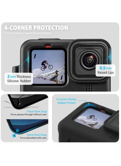 SYOSI حافظة سيليكون لكاميرات GoPro Hero 11 /Hero 10 /Hero 9 باللون الأسود، وغطاء جانبي للبطارية وحماة للشاشة وأغطية للعدسات وحبل لإكسسوارات GoPro Hero 11 /10 / 9  - Image 4