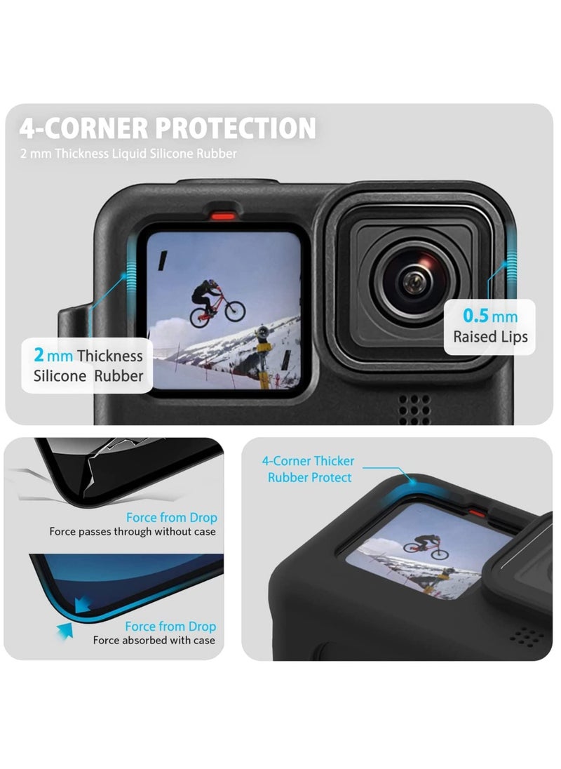 SYOSI Silicone Sleeve Case for Go Pro Hero 11 /Hero 10 /Hero 9 Black, Battery Side Cover & Screen Protectors & Lens Caps & Lanyard for Go Pro Hero 11 /10 / 9 Accessories Kit  - Image 4