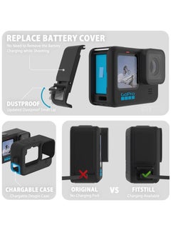 SYOSI حافظة سيليكون لكاميرات GoPro Hero 11 /Hero 10 /Hero 9 باللون الأسود، وغطاء جانبي للبطارية وحماة للشاشة وأغطية للعدسات وحبل لإكسسوارات GoPro Hero 11 /10 / 9  - Image 2
