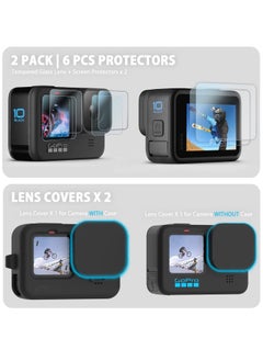 SYOSI حافظة سيليكون لكاميرات GoPro Hero 11 /Hero 10 /Hero 9 باللون الأسود، وغطاء جانبي للبطارية وحماة للشاشة وأغطية للعدسات وحبل لإكسسوارات GoPro Hero 11 /10 / 9  - Image 5