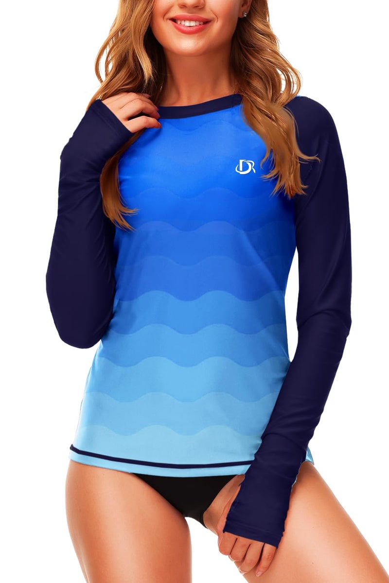 Deerose Womens Long Sleeve Rashguard Swimming Shirts Beach Surf SPF Sun Shirts Swimsuit Top Navy Blue S - Image 2