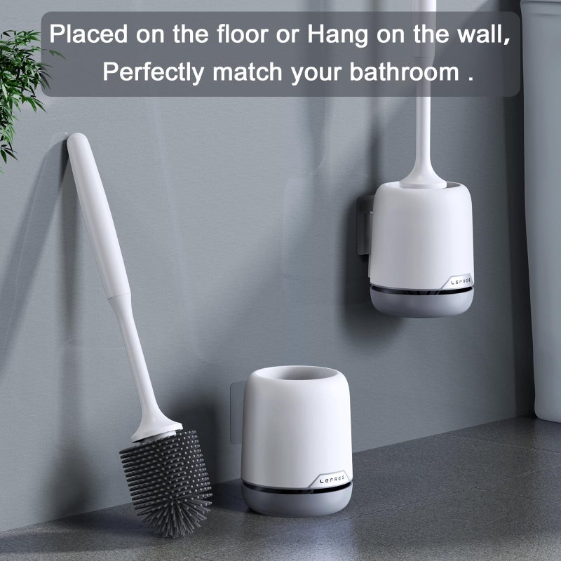 Lefree Silicone Toilet Brush and Holder,Bathroom Cleaner Brush Set,Non-Slip Handle Toilet Bowl Brush with TPR Soft Bristle,Wall Mounted/Floor Standing - Image 5