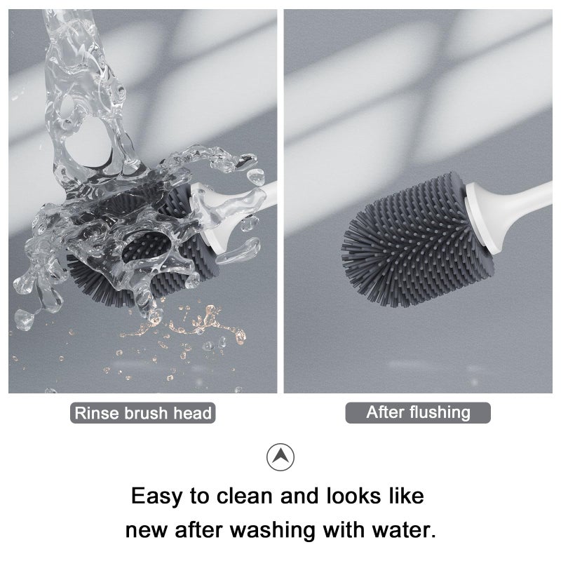 Lefree Silicone Toilet Brush and Holder,Bathroom Cleaner Brush Set,Non-Slip Handle Toilet Bowl Brush with TPR Soft Bristle,Wall Mounted/Floor Standing - Image 3