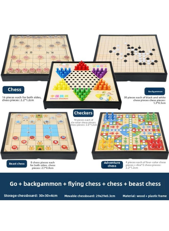 Flying Chess Gobang Checkers Chess Multi-functional Chessboard Combination Children's Interactive Board Game Educational Battle Toys-Specifications:Plastic Five-in-one (jump + Five + Fly + Elephant + Bucket)  - Image 1