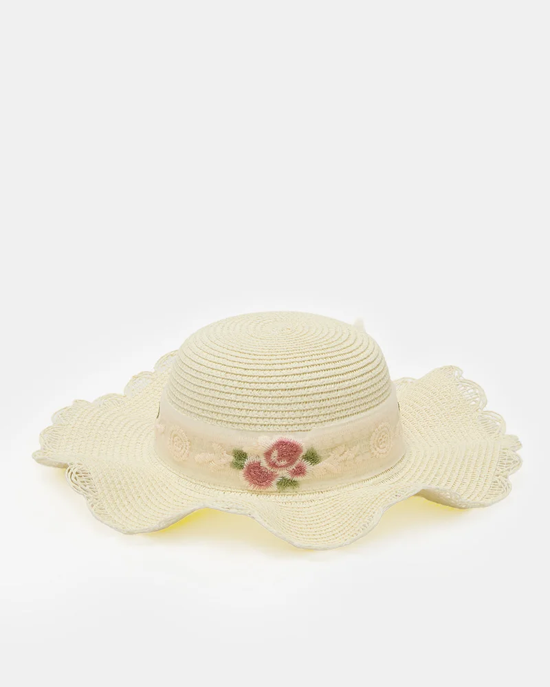 REDTAG Girls Ivory Embellished Hat