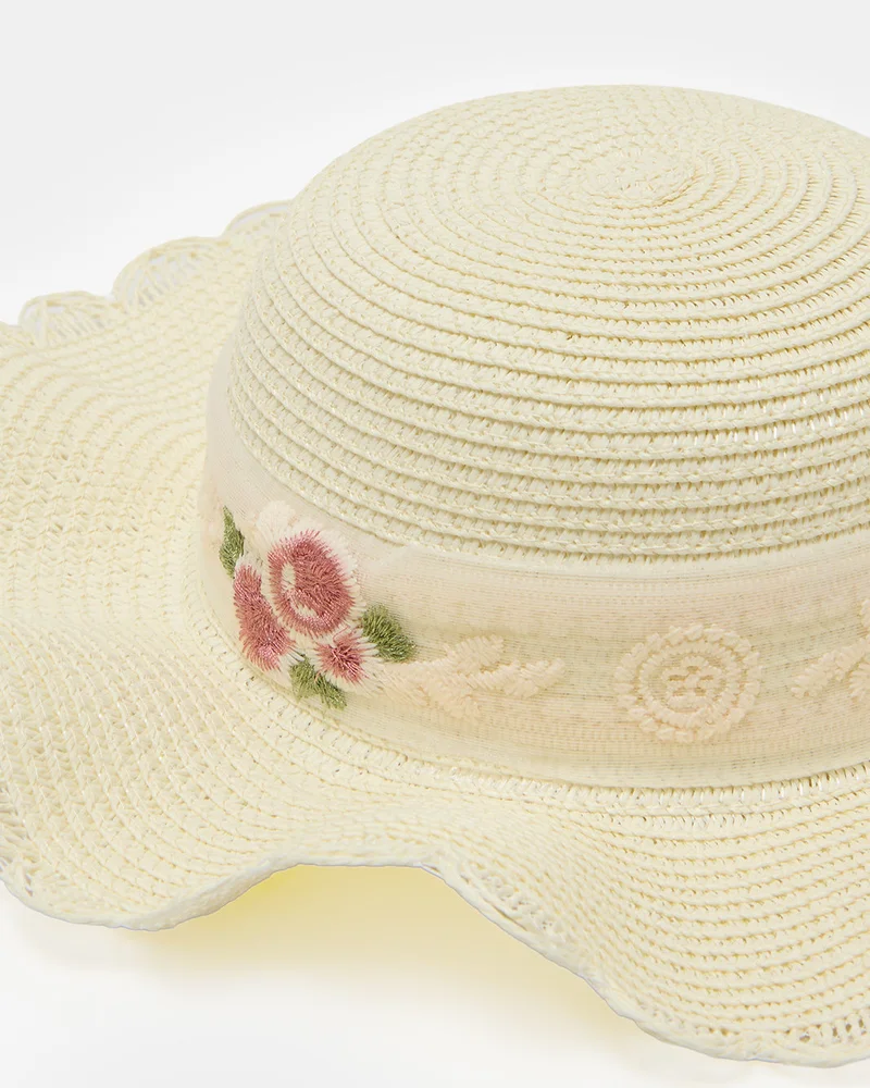 REDTAG Girls Ivory Embellished Hat