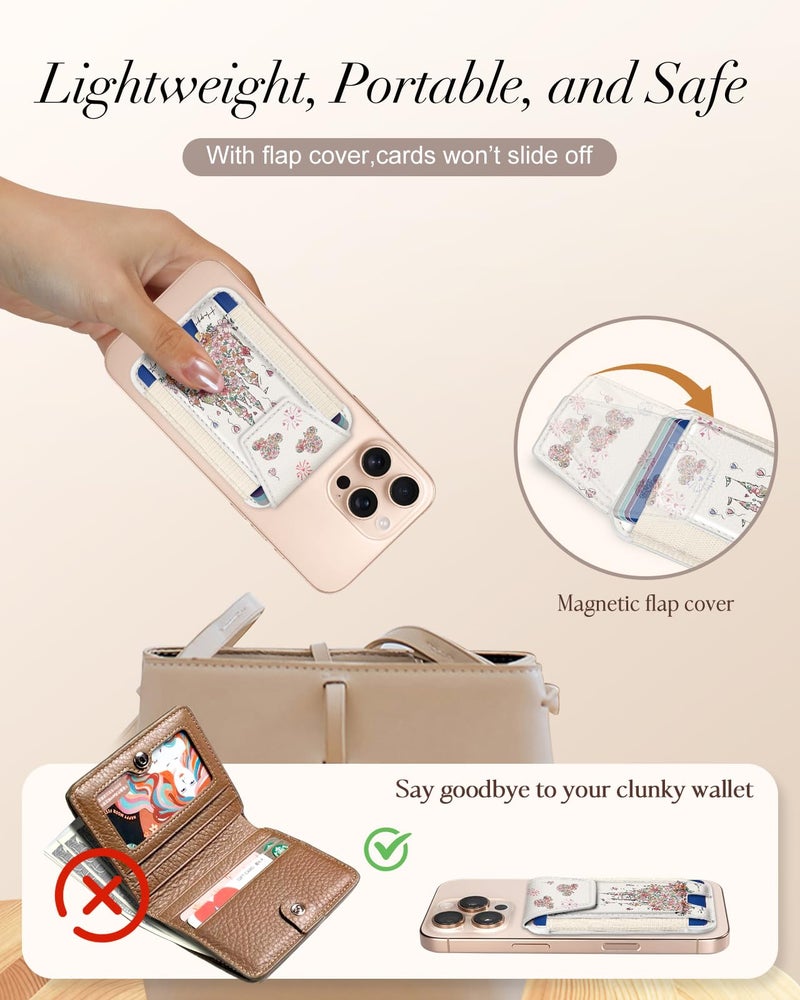 Shorogyt Compatible with Magsafe Wallet for Women - Phone Wallets for Magnetic Card Holder Mag Rfid Castle for iPhone 17/16/15/14/13/12 Series Cute with Elastic and Flap Cover, Fit 7 Cards - Image 2