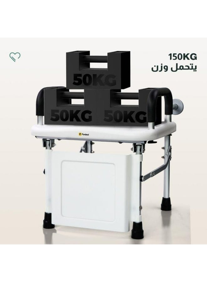 Fordeal Foldable Squat Toilet Stool, Elderly Toilet Aid, Bathroom Safety, Multi-Functional Toilet Seat Riser, Height Adjustable, Non-Slip, Portable Toilet Seat Aid, Wall-Mounted Bathroom Chair Aluminum Alloy Foldable with Baffle for Pregnant Squatting Adult Commode Upgrade - Image 2