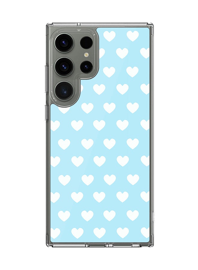 Stylizedd Classic Clear Case for Samsung Galaxy S24 Ultra , Hybrid Soft Case Flexible Edges TPU PC Gel Thin Transparent Cover - Baby Blue Hearts Full Print - Image 1