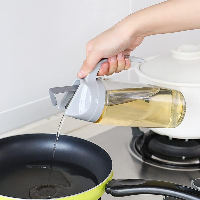 Hidak 600ml Glass Olive Oil Dispenser Jug With Leak Proof Self Opening and Closing Cap and Ergonomic Non Slip Handle for Kitchen Oil and Vinegar Bottle Glass forTransparent - Image 2