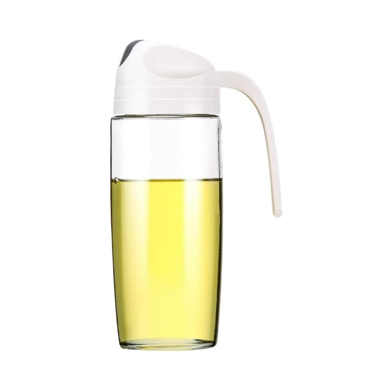 Hidak 600ml Glass Olive Oil Dispenser Jug With Leak Proof Self Opening and Closing Cap and Ergonomic Non Slip Handle for Kitchen Oil and Vinegar Bottle Glass forTransparent - Image 1