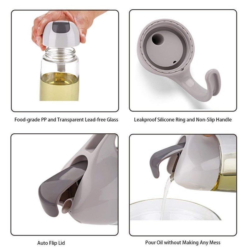 Hidak 600ml Glass Olive Oil Dispenser Jug With Leak Proof Self Opening and Closing Cap and Ergonomic Non Slip Handle for Kitchen Oil and Vinegar Bottle Glass forTransparent - Image 3