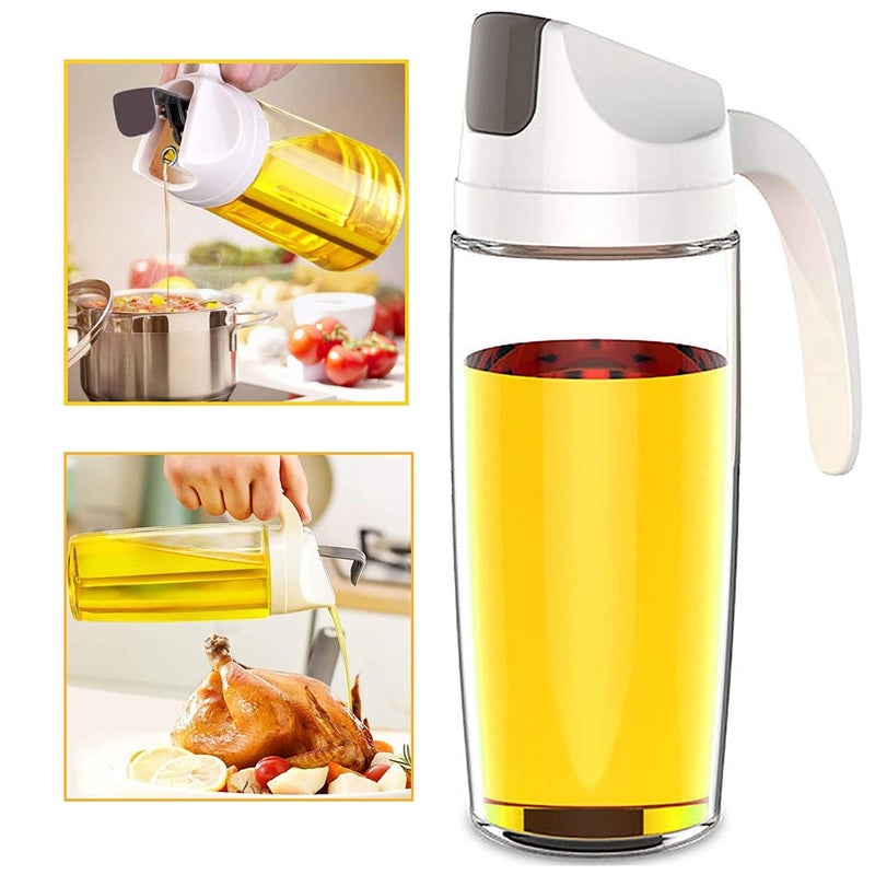 Hidak 600ml Glass Olive Oil Dispenser Jug With Leak Proof Self Opening and Closing Cap and Ergonomic Non Slip Handle for Kitchen Oil and Vinegar Bottle Glass forTransparent - Image 4